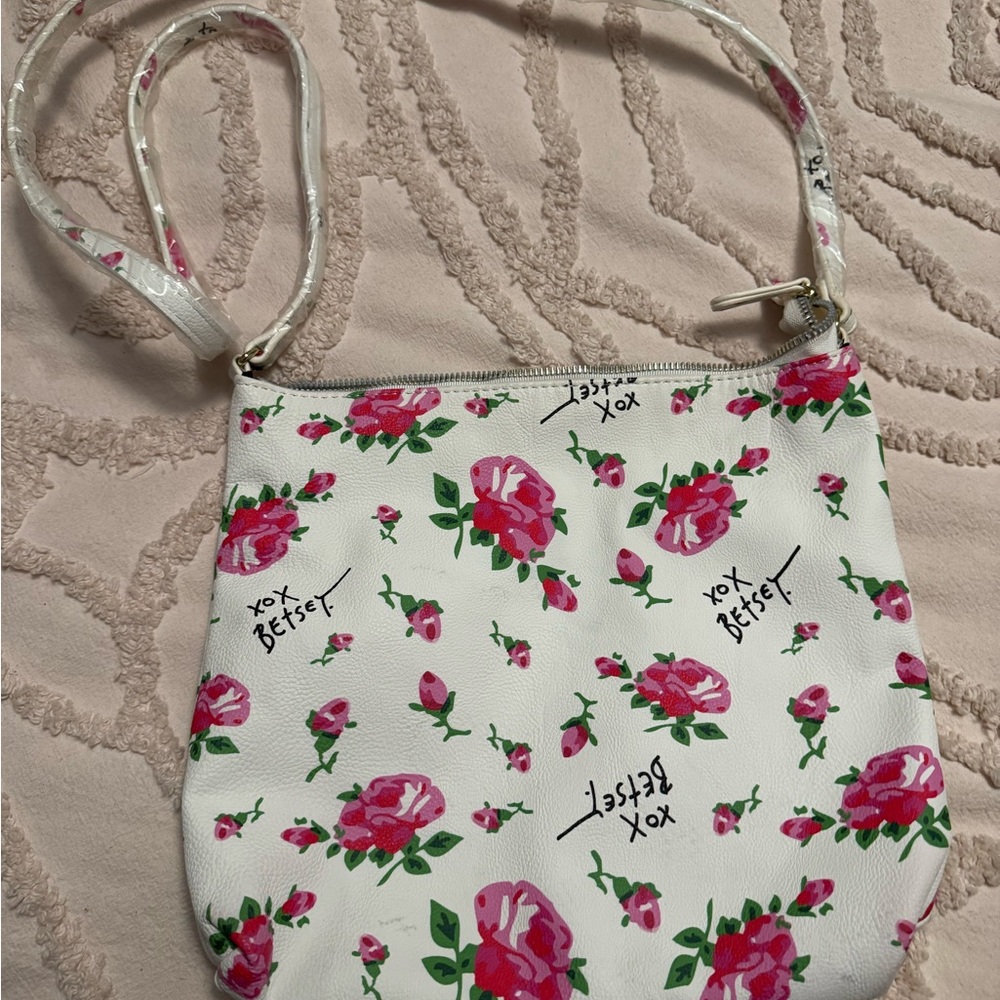 Betsey Johnson White and Pink Floral Shoulder Bag